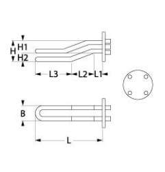 Resistencia 2750/3300W 220/240V espirales 2 montaje ø 42mm dist. del agujero 39mm L 338mm Bezzera