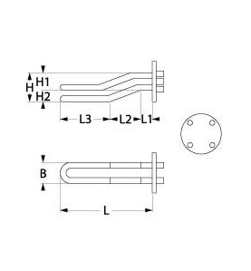 Resistencia 2750/3300W 220/240V espirales 2 montaje ø 42mm dist. del agujero 39mm L 338mm Bezzera