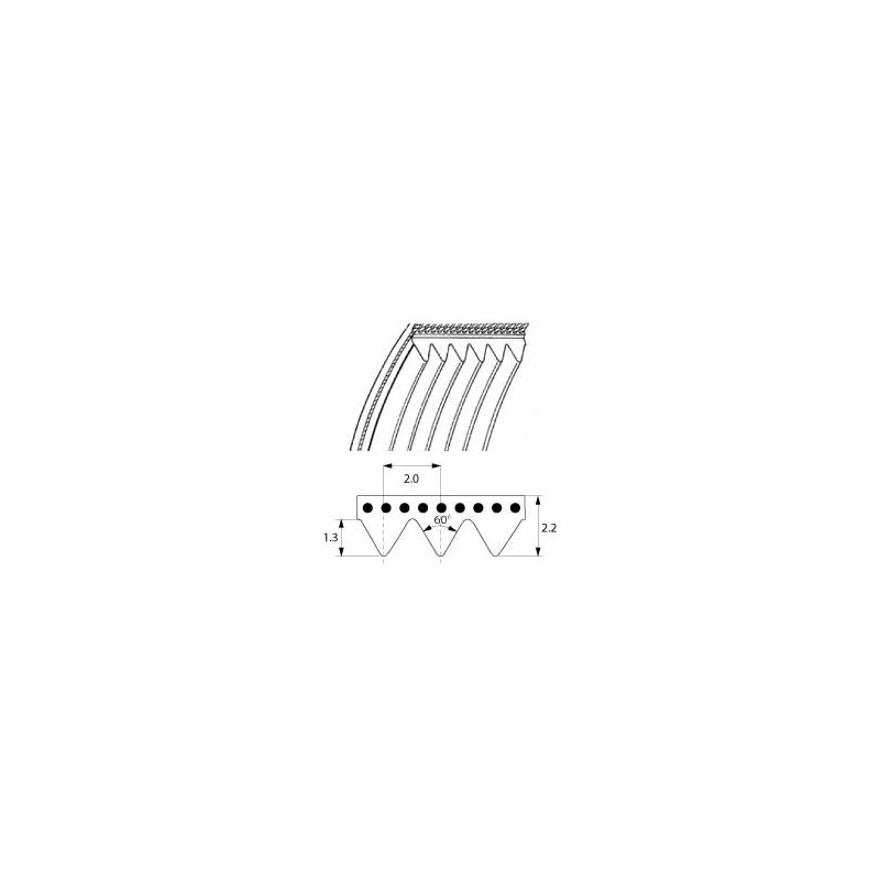 Correa trapezoidal nervada número de nervios 6 An 12mm L 660mm perfil TB2