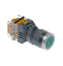 Pulsador medida de montaje ø22mm 1NC 660V máx. 10A 0-1 con enclavamiento verde iluminado