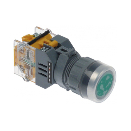 Pulsador medida de montaje ø22mm 1NC 660V máx. 10A 0-1 con enclavamiento verde iluminado