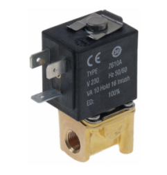 Válvula magnética 2vías 230VAC empalme 1/8" L 26,5mm DN 2,3mm conector hembra DIN -10 a +90°C SIRAI