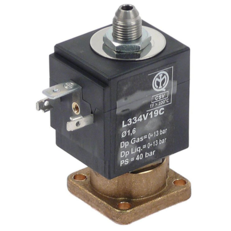 Válvula magnética 3vías 230VAC DN 1,6x2,3mm conector hembra DIN 0 a +130°C SIRAI serie L334-V