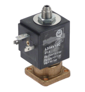 Válvula magnética 3vías 230VAC DN 1,6x2,3mm conector hembra DIN 0 a +130°C SIRAI serie L334-V