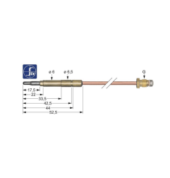 Termopar SIT M8x1 L 850mm conexión para conector ø6,0(6,5)mm